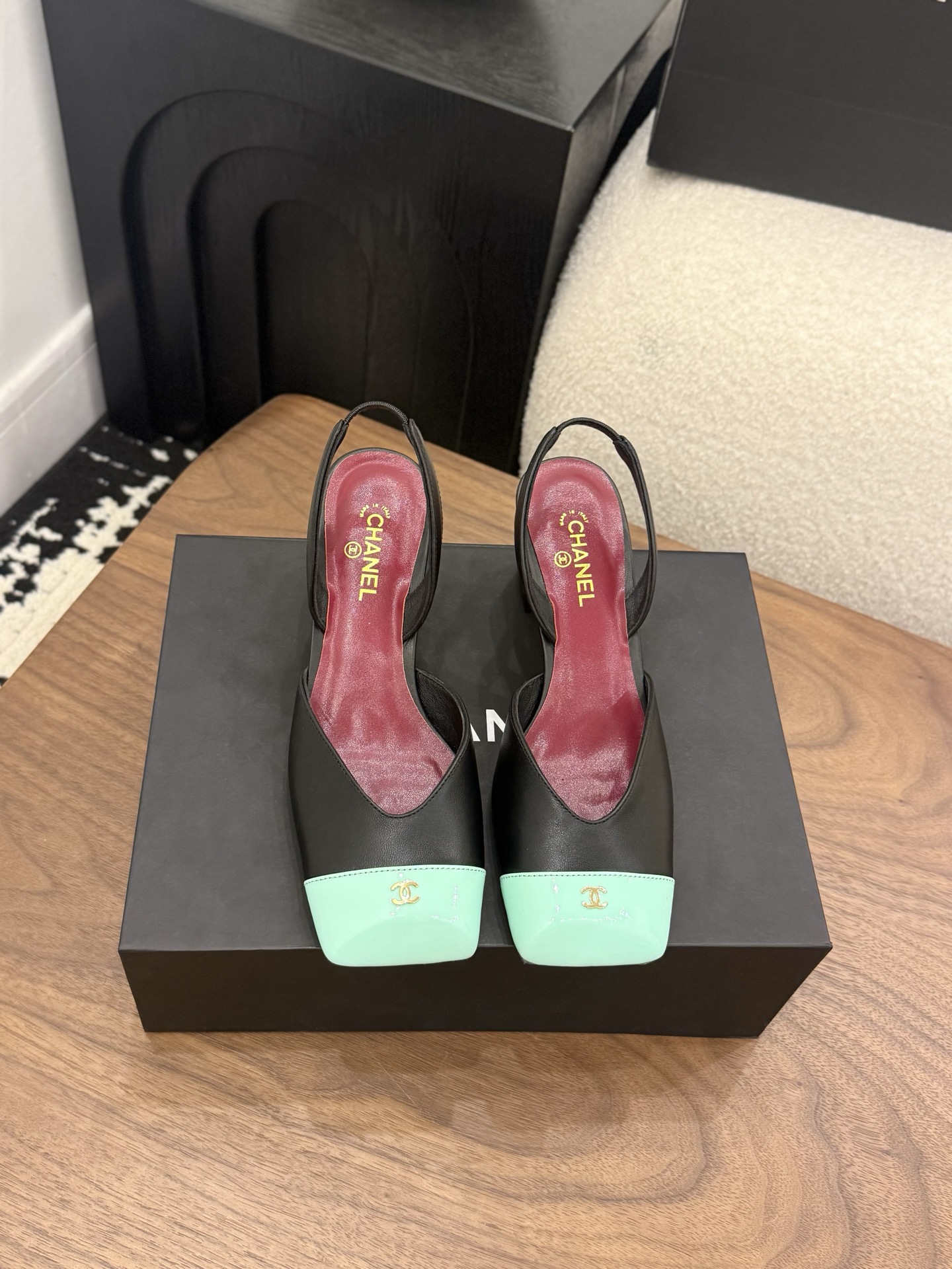 CHANEL Square Toe Open Back Slingback High Heels - Image 4