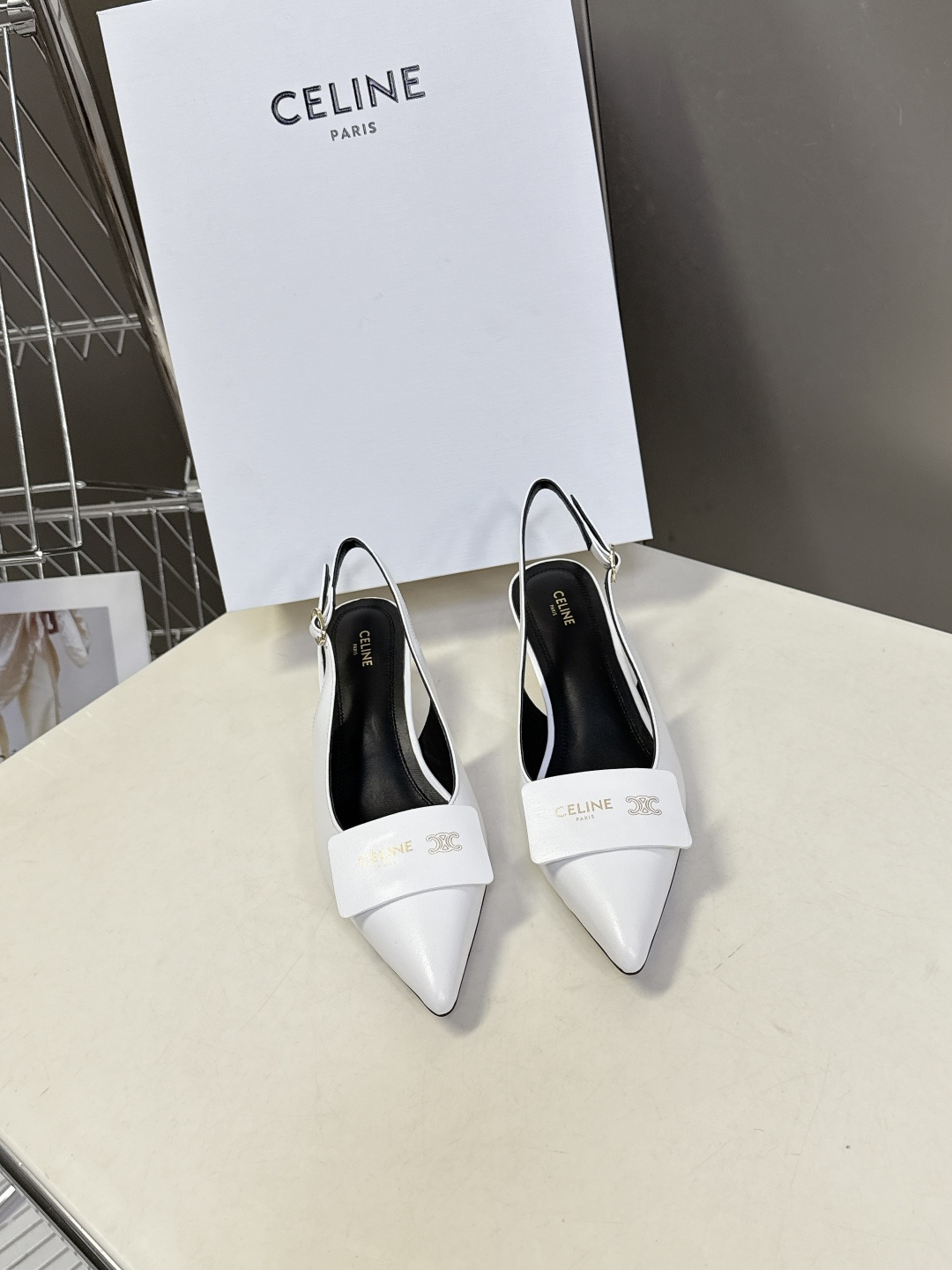 CELINE Arc de Triomphe Square Pointed Toe Open Back Stiletto Sandals - Image 2