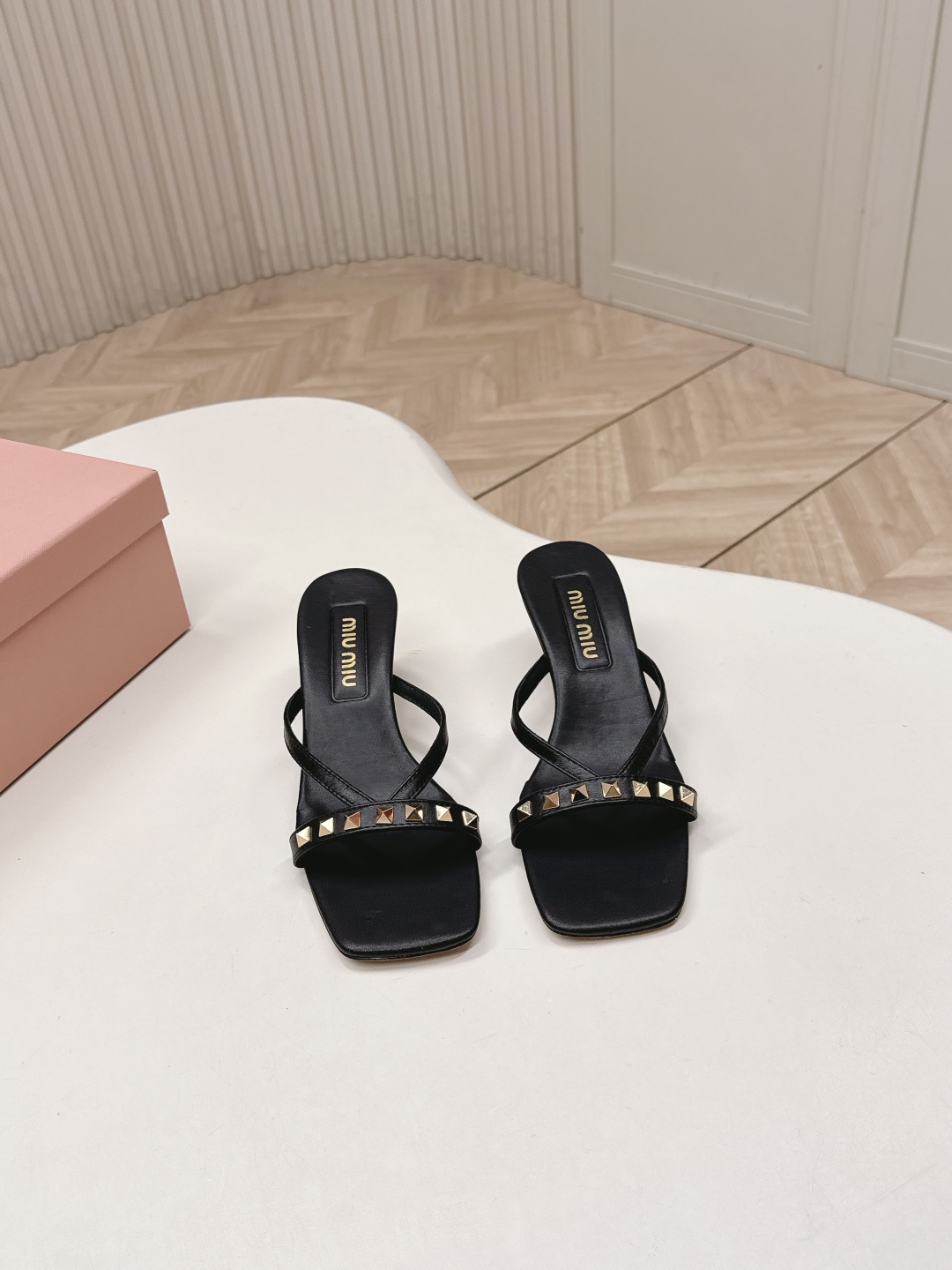 Miu Miu Studded Strappy Square Toe High-Heeled Sandals - Image 3
