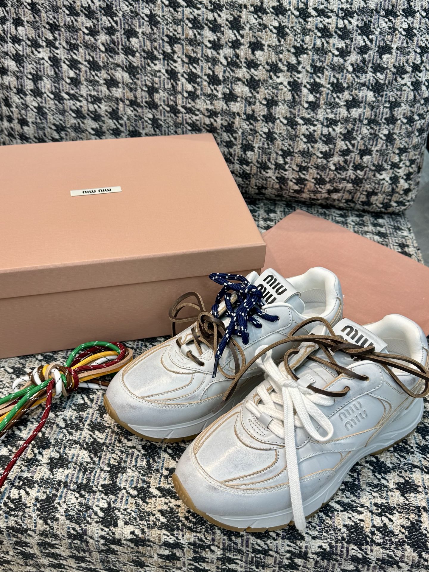 Miu Miu distressed color-washed retro casual dad sneakers