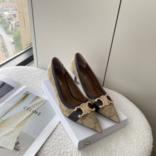 CELINE monogram canvas and leather Arc de Triomphe pointed-toe stilettos