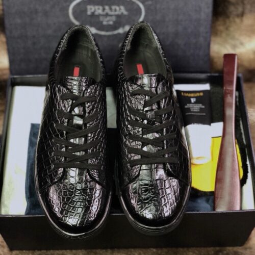 PRADA crocodile-pattern slip-on loafers for business use