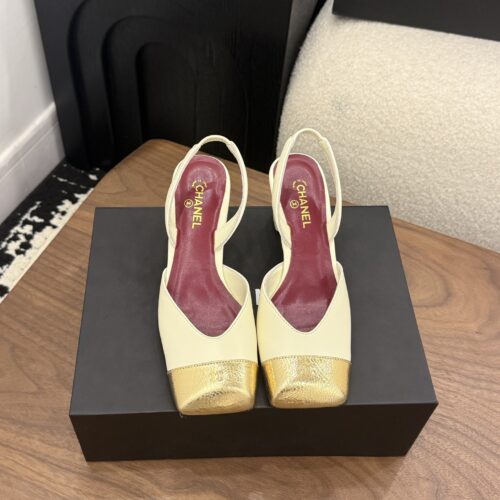 CHANEL Square Toe Open Back Slingback High Heels