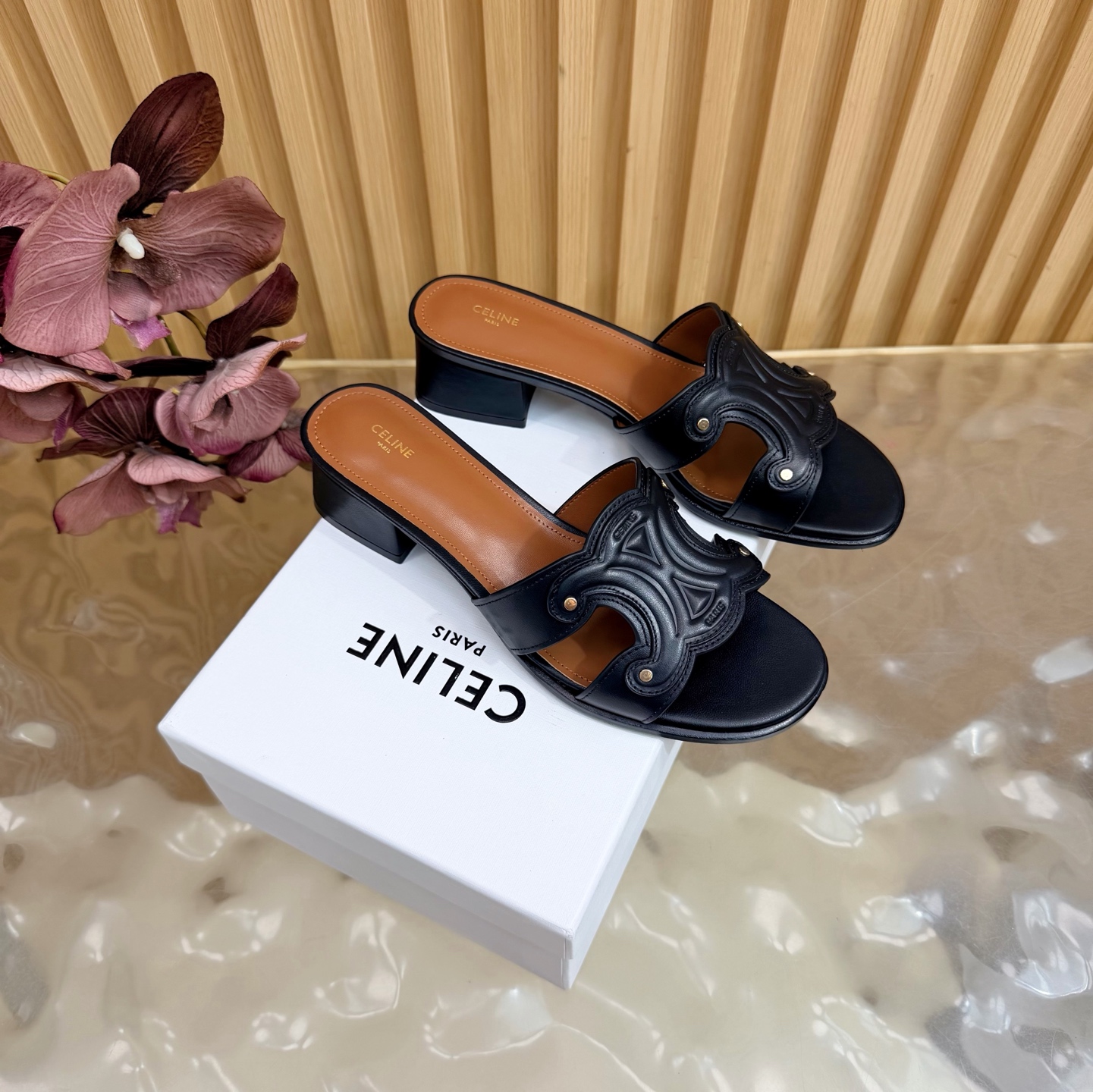 CELINE Arc de Triomphe Carved Chunky Heel Sandals - Image 6