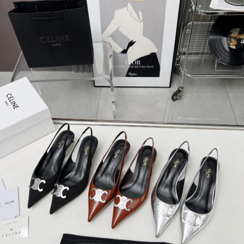 CELINE Arc de Triomphe Pointed-Toe Open-Back Stiletto Sandals