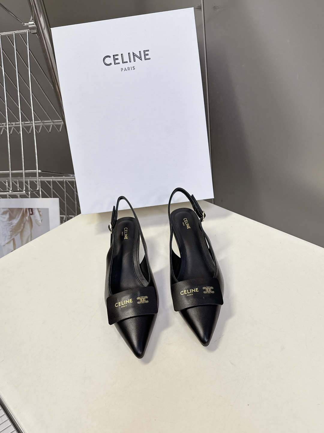 CELINE Arc de Triomphe Square Pointed Toe Open Back Stiletto Sandals - Image 3