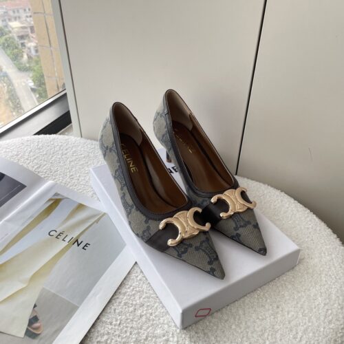 Alternative view of CELINE monogram canvas and leather Arc de Triomphe pointed-toe stilettos