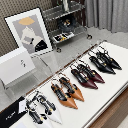 CELINE Triomphe T-strap pointed-toe stiletto sandals