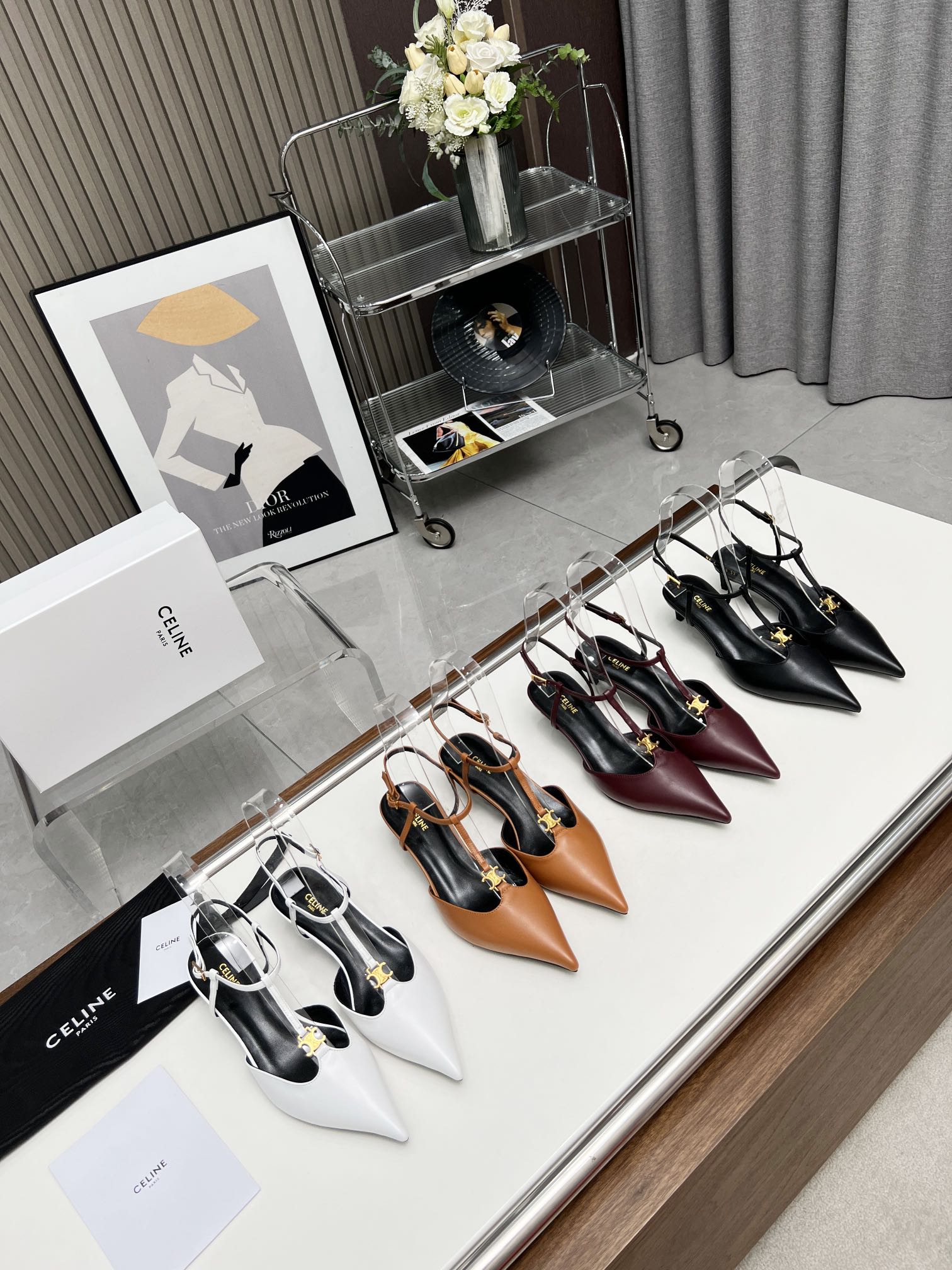 CELINE Triomphe T-strap pointed-toe stiletto sandals