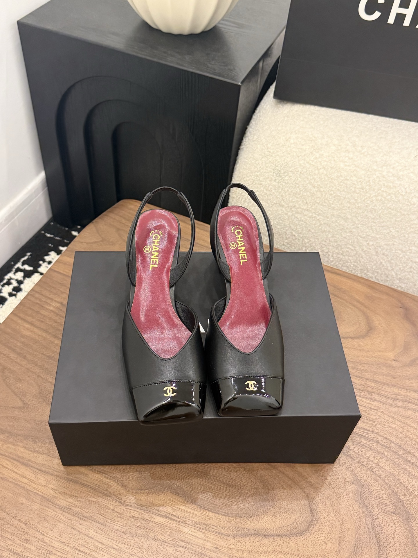 CHANEL Square Toe Open Back Slingback High Heels - Image 6