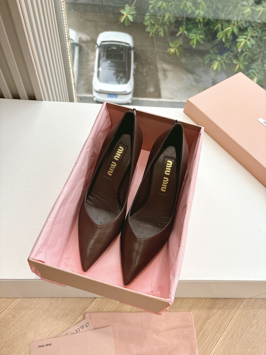 Miu Miu Retro Pointed Toe V-Cut Stiletto Heels