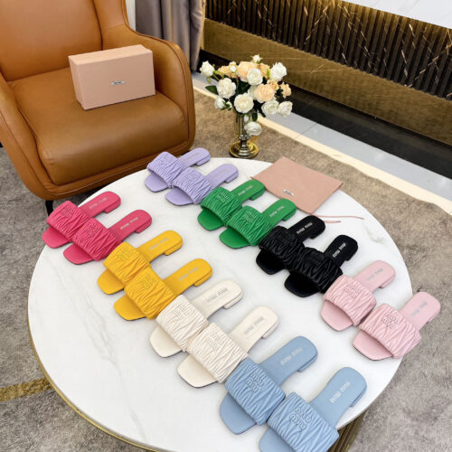 Miu Miu Matelassé Pleated Flat Sandals