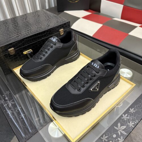 Alternative view of PRADA metal triangle logo perforated leather platform casual sneakers