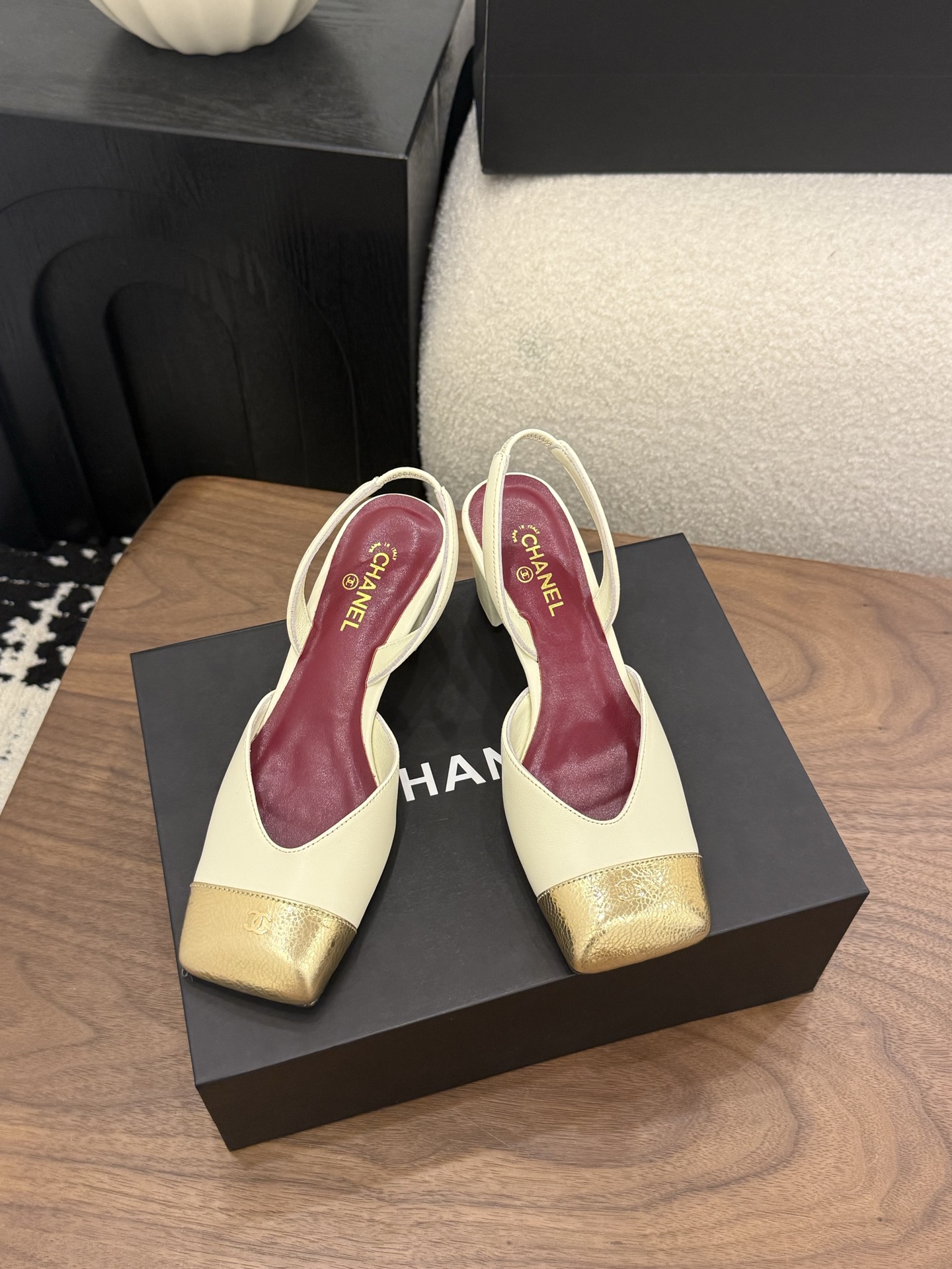 CHANEL Square Toe Open Back Slingback High Heels - Image 8