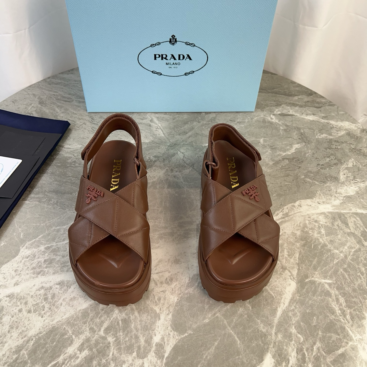 PRADA quilted cross-over platform sandals with back strap - Image 4