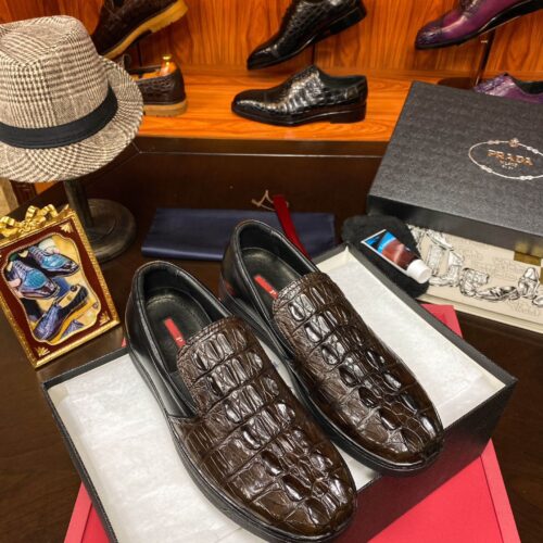 Alternative view of PRADA crocodile-pattern slip-on loafers for business use