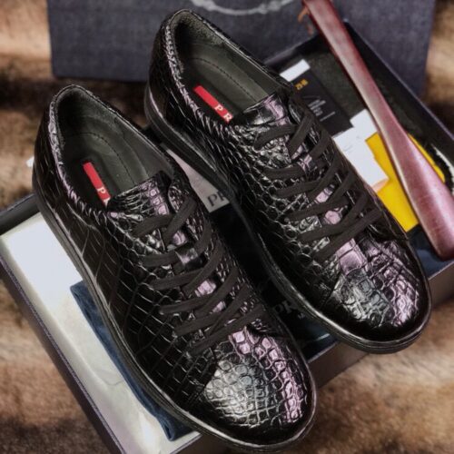 Alternative view of PRADA crocodile-pattern slip-on loafers for business use