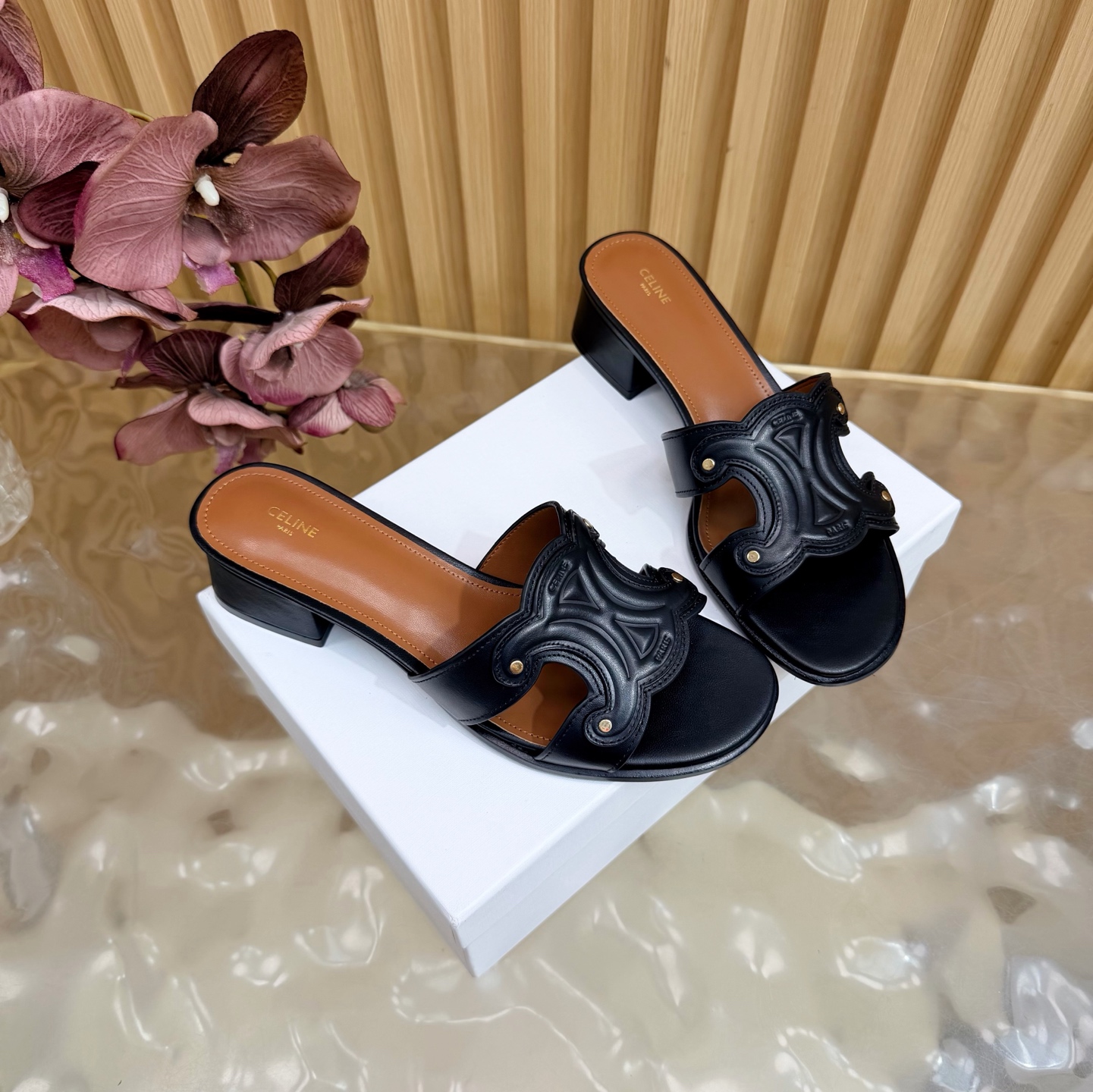 CELINE Arc de Triomphe Carved Chunky Heel Sandals - Image 7