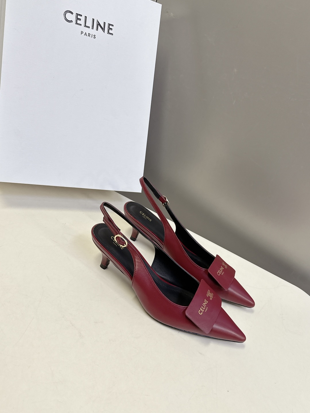 CELINE Arc de Triomphe Square Pointed Toe Open Back Stiletto Sandals - Image 4