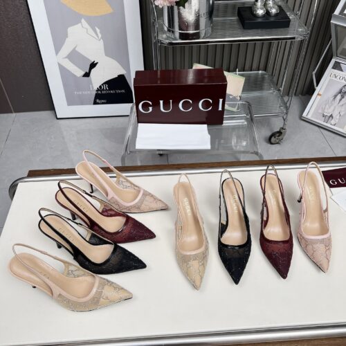 Alternative view of GUCCI Double G Rhinestone Lace Open Back Stiletto Sandals
