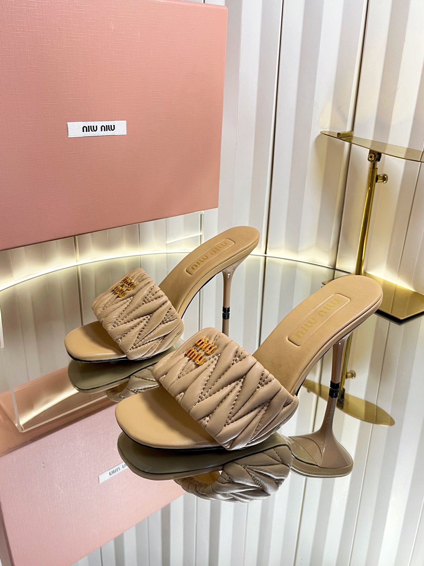 Miu Miu Matelassé pleated stiletto sandals