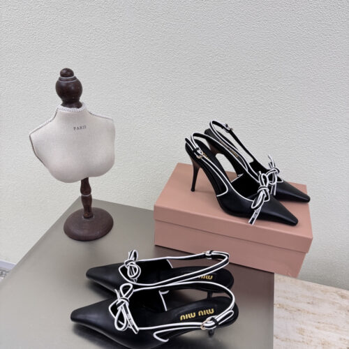 Alternative view of Miu Miu white-trimmed color-blocked bow pointed-toe open-back high-heeled sandals