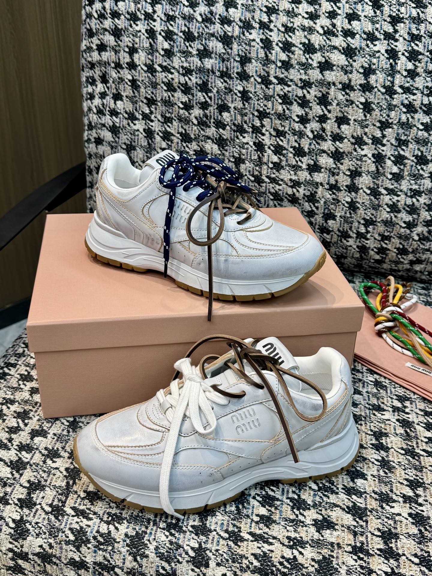 Miu Miu distressed color-washed retro casual dad sneakers - Image 3
