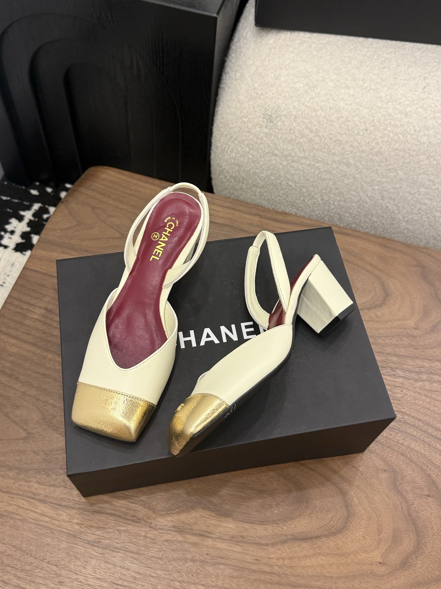 CHANEL Square Toe Open Back Slingback High Heels - Image 9