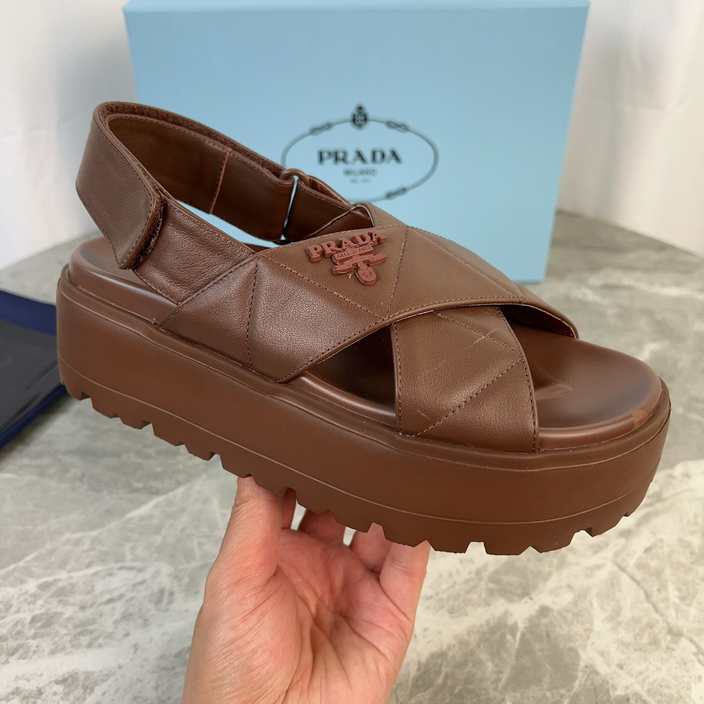 PRADA quilted cross-over platform sandals with back strap - Image 5