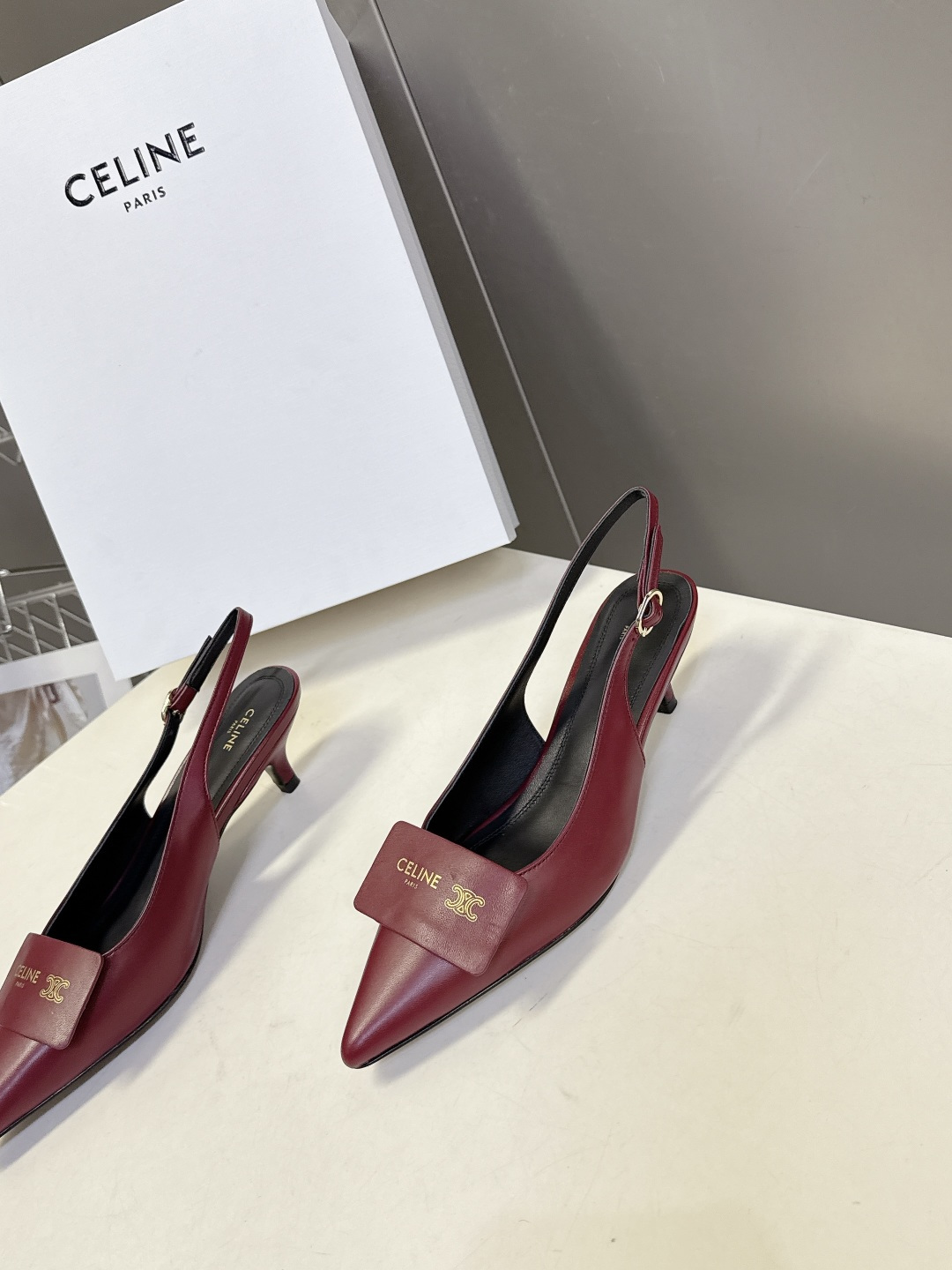 CELINE Arc de Triomphe Square Pointed Toe Open Back Stiletto Sandals - Image 5