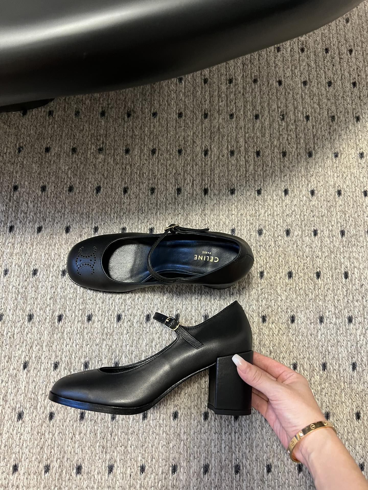 CELINE Perforated Arc de Triomphe Mary Jane Chunky Heel Shoes - Image 4