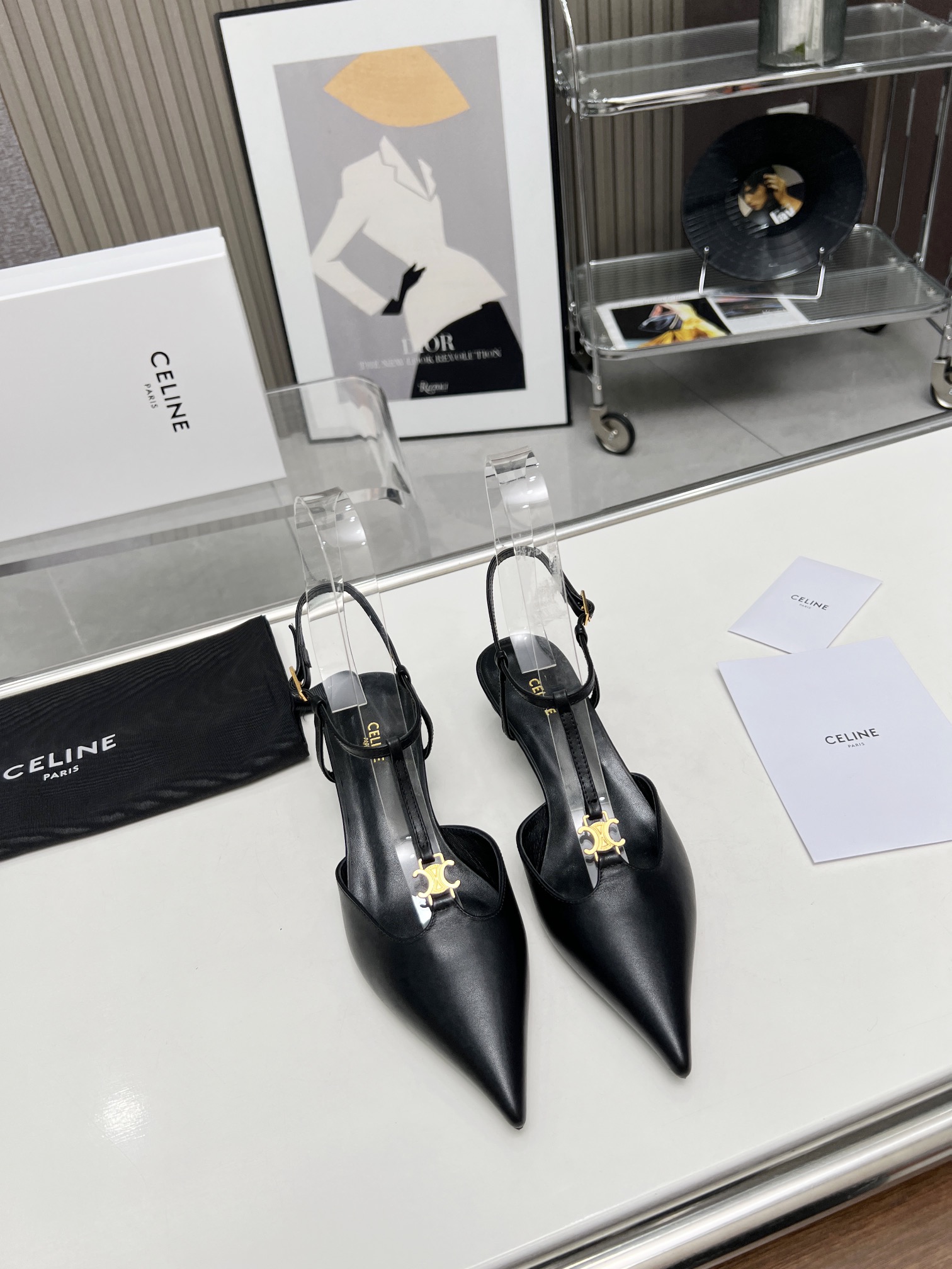 CELINE Triomphe T-strap pointed-toe stiletto sandals - Image 3