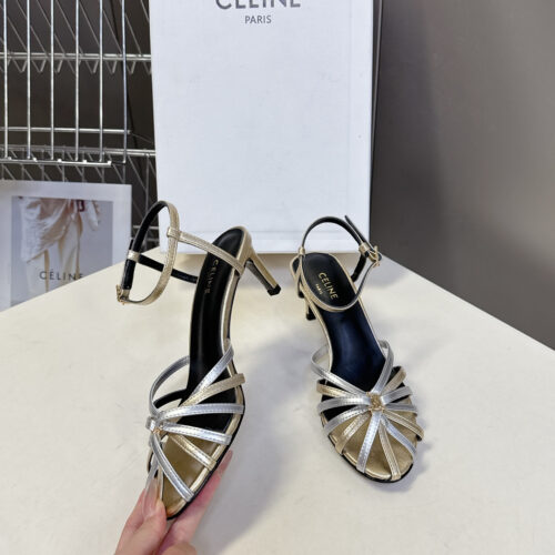 Alternative view of CELINE Color Block Woven Strappy High-Heeled Sandals