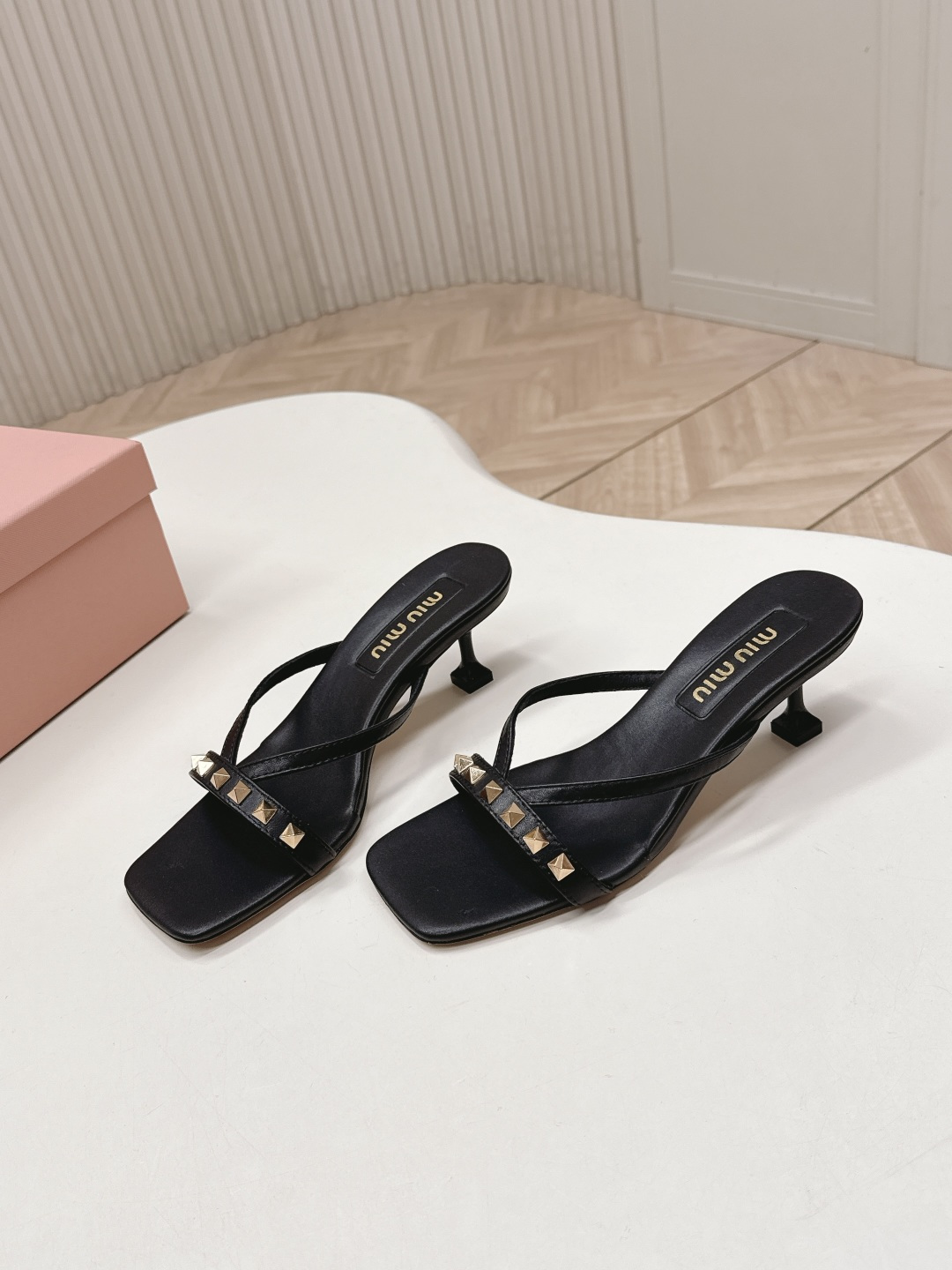 Miu Miu Studded Strappy Square Toe High-Heeled Sandals - Image 6
