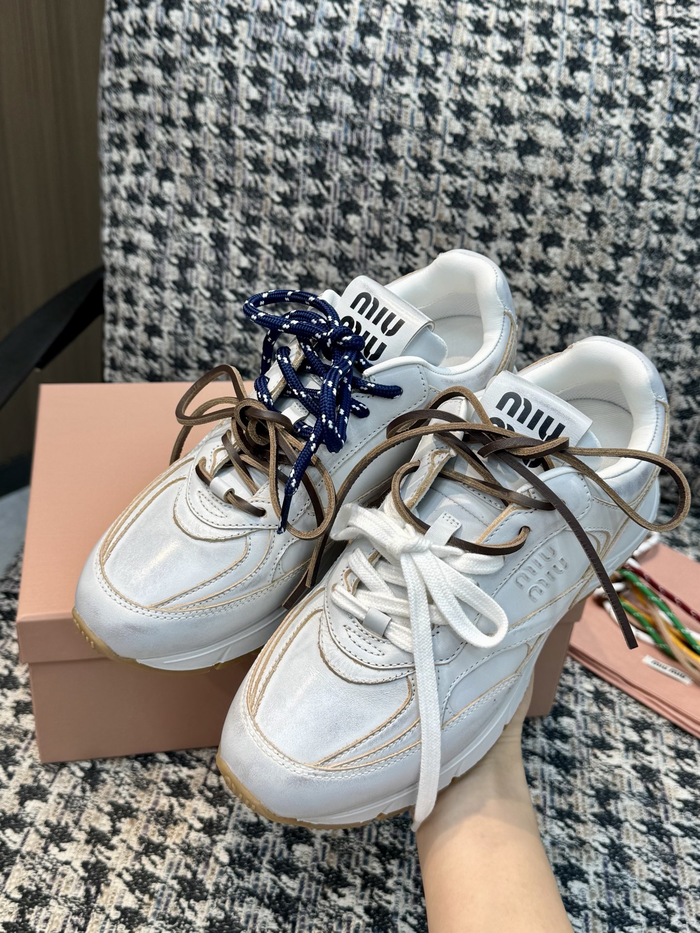Miu Miu distressed color-washed retro casual dad sneakers - Image 4