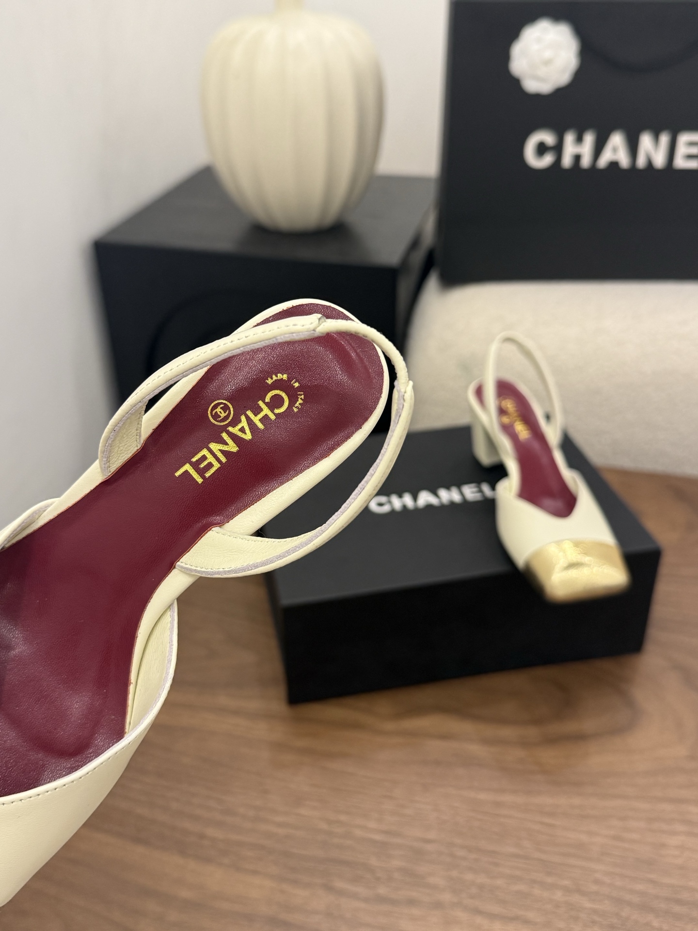 CHANEL Square Toe Open Back Slingback High Heels - Image 10