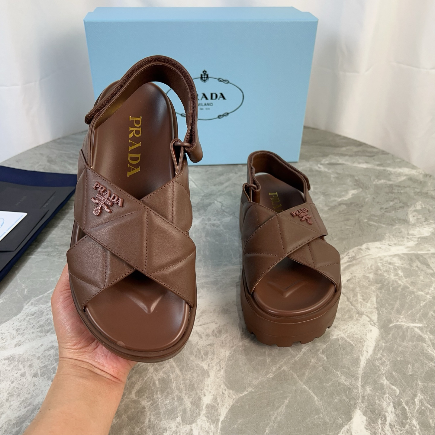 PRADA quilted cross-over platform sandals with back strap - Image 6