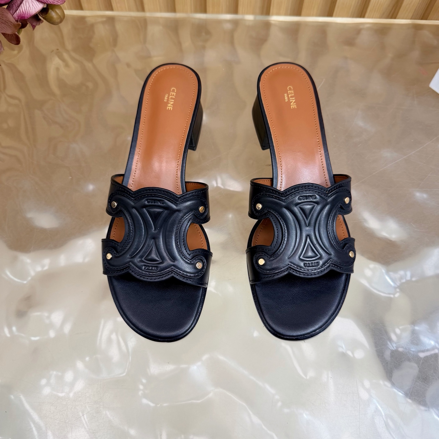 CELINE Arc de Triomphe Carved Chunky Heel Sandals - Image 9