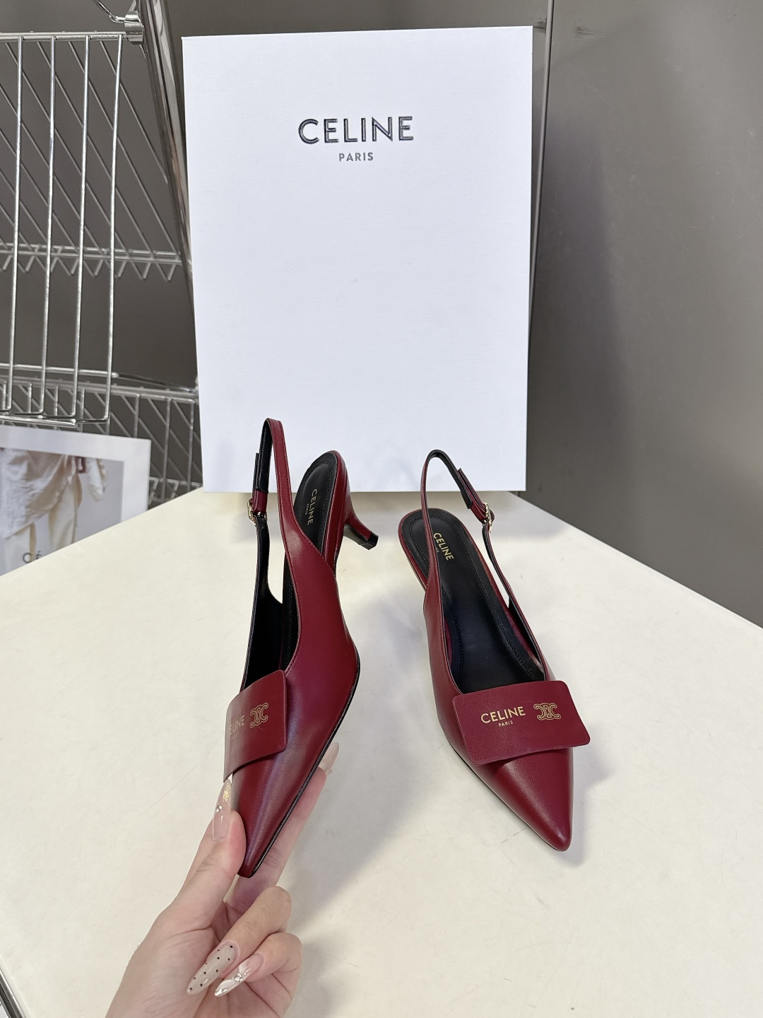 CELINE Arc de Triomphe Square Pointed Toe Open Back Stiletto Sandals - Image 6