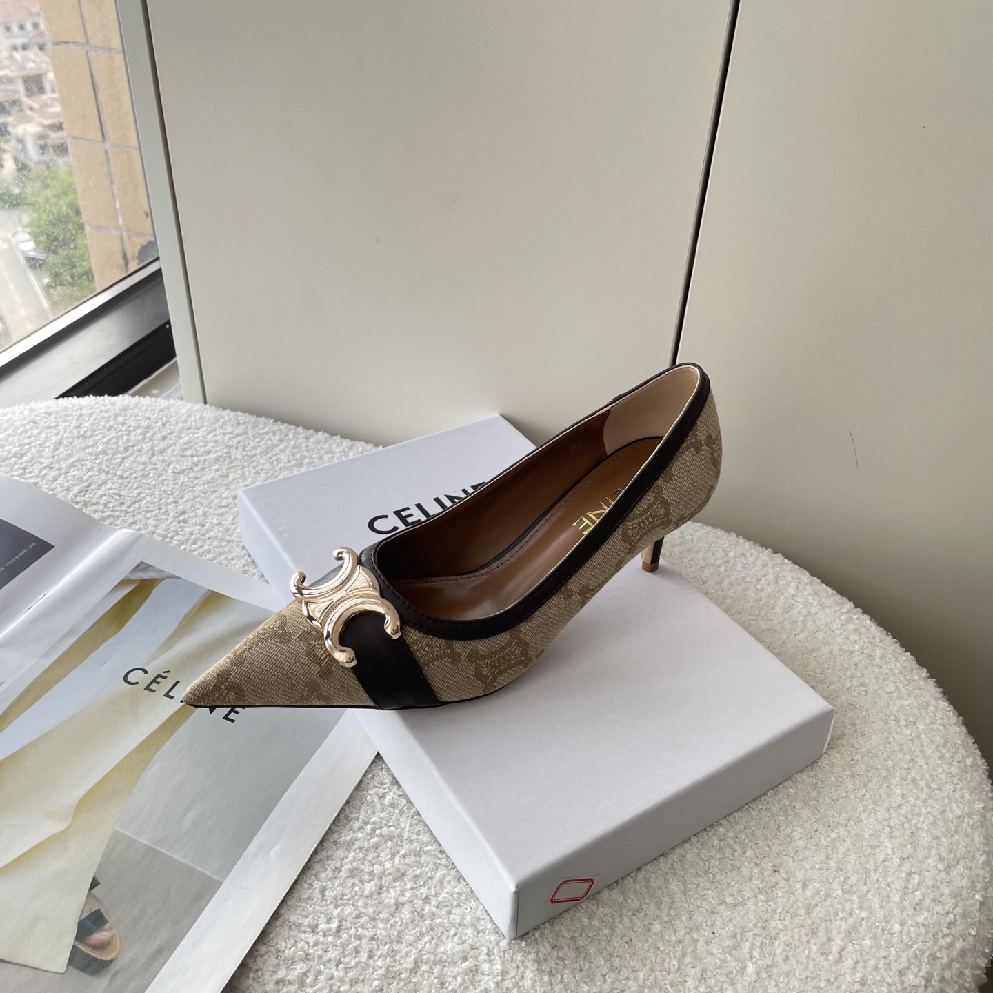 CELINE monogram canvas and leather Arc de Triomphe pointed-toe stilettos - Image 5