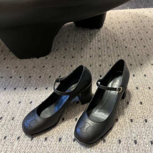 CELINE Perforated Arc de Triomphe Mary Jane Chunky Heel Shoes