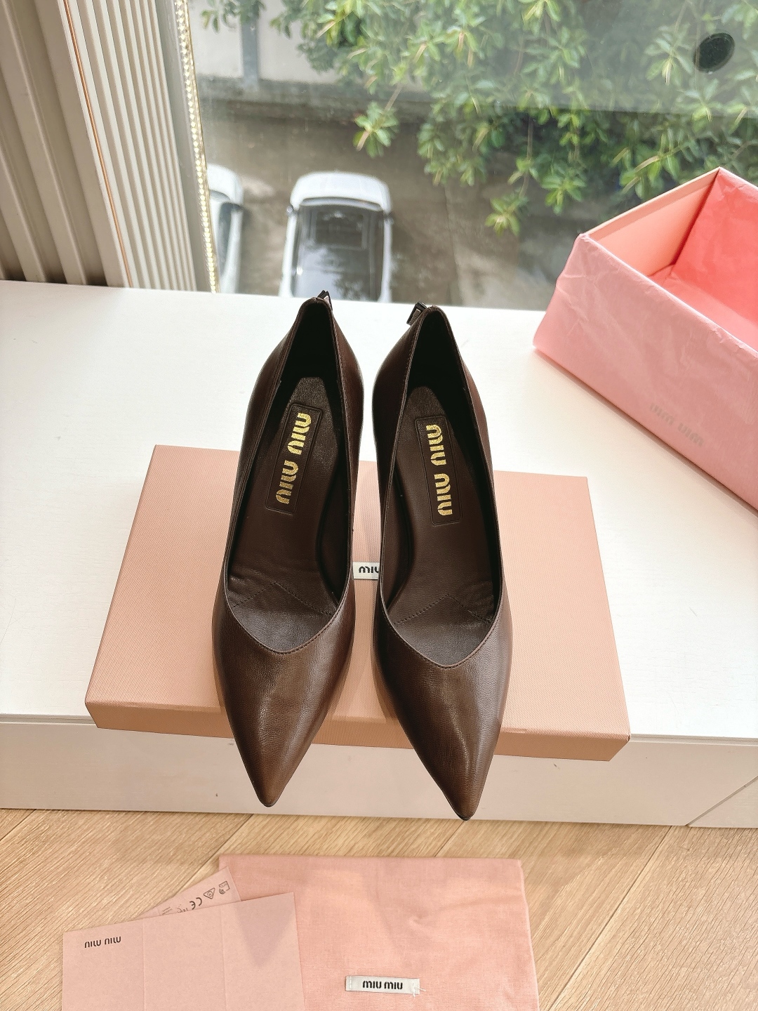 Miu Miu Retro Pointed Toe V-Cut Stiletto Heels - Image 2