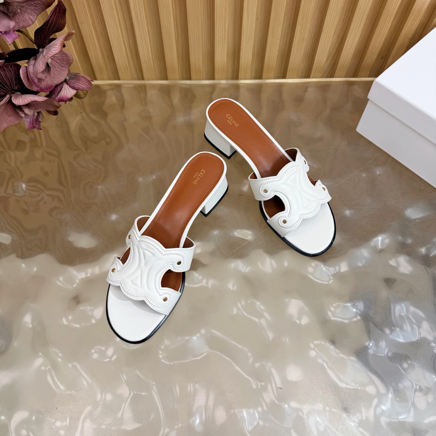 CELINE Arc de Triomphe Carved Chunky Heel Sandals - Image 3