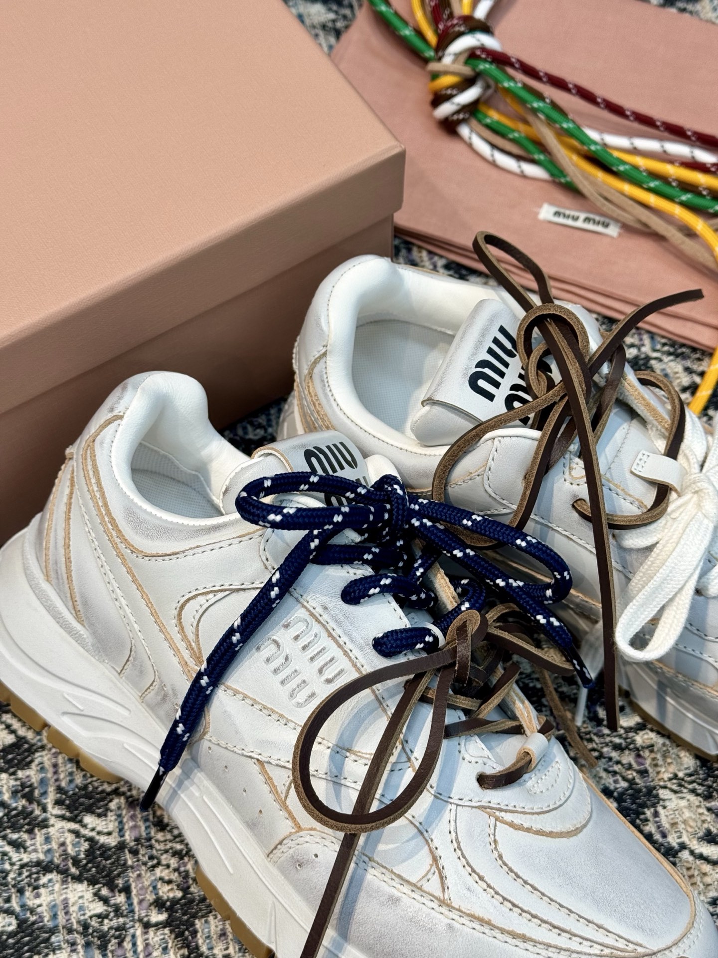 Miu Miu distressed color-washed retro casual dad sneakers - Image 5