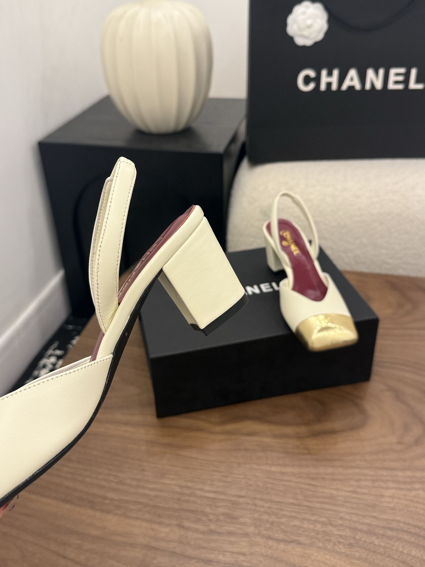 CHANEL Square Toe Open Back Slingback High Heels - Image 11