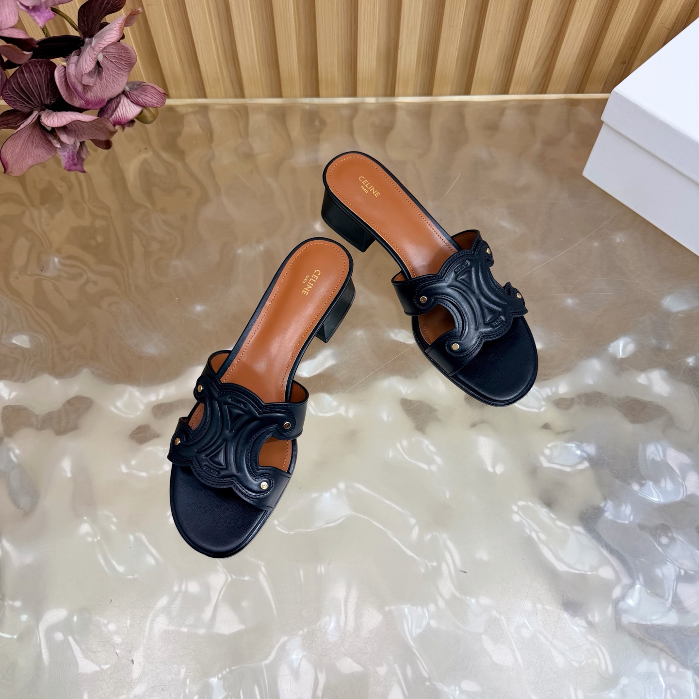 CELINE Arc de Triomphe Carved Chunky Heel Sandals