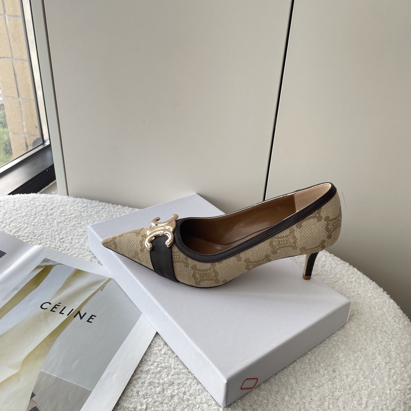CELINE monogram canvas and leather Arc de Triomphe pointed-toe stilettos - Image 6