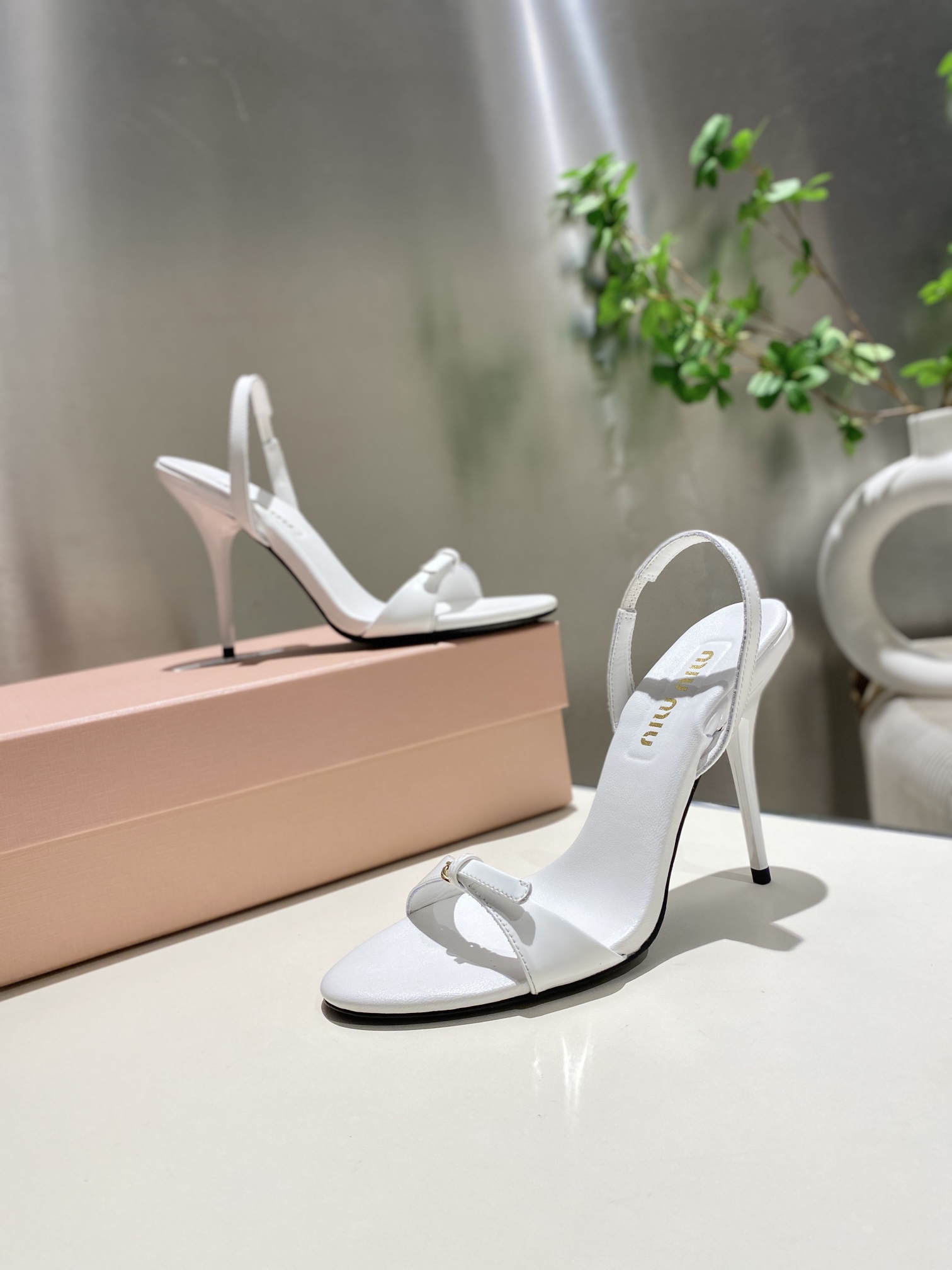 Miu Miu Bow-Tie Stiletto Sandals with Back Strap Open Toe - Image 7