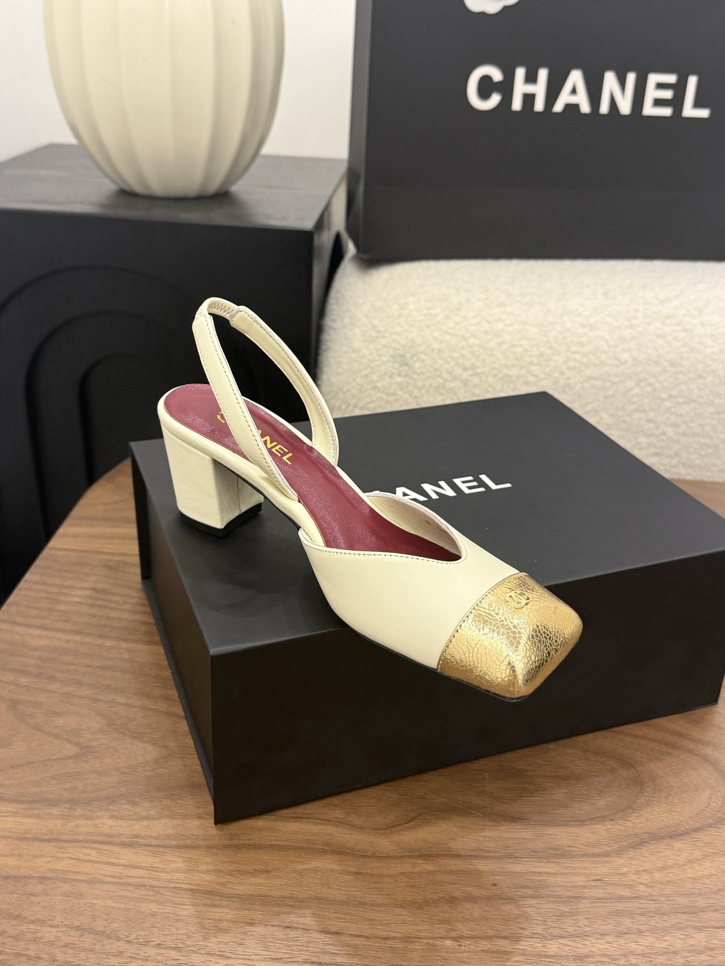 CHANEL Square Toe Open Back Slingback High Heels - Image 12