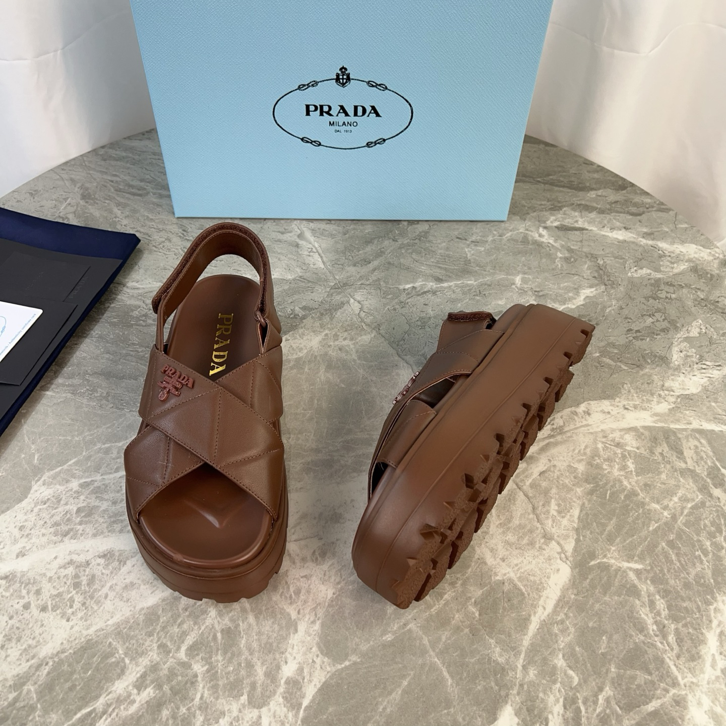 PRADA quilted cross-over platform sandals with back strap - Image 8
